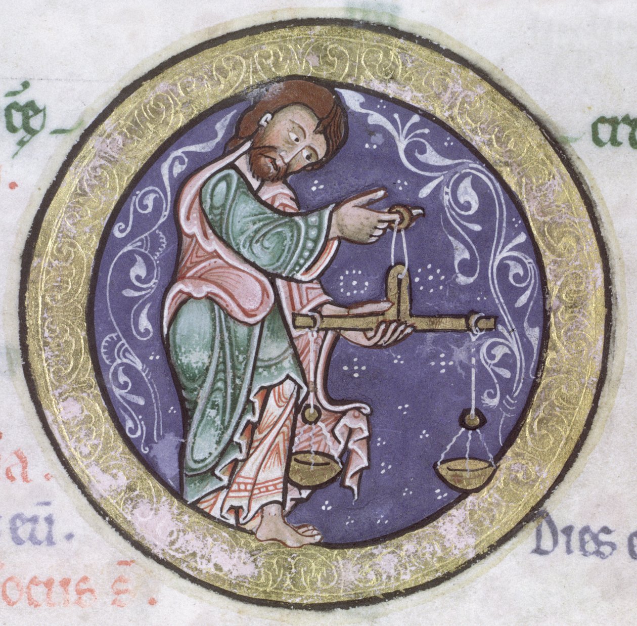 Ms Hunter 229 f.5r Libra, a Hunterian Psalterből, 1170 körül (toll, tinta és tempera pergamen) (részlet) alkotó: English School