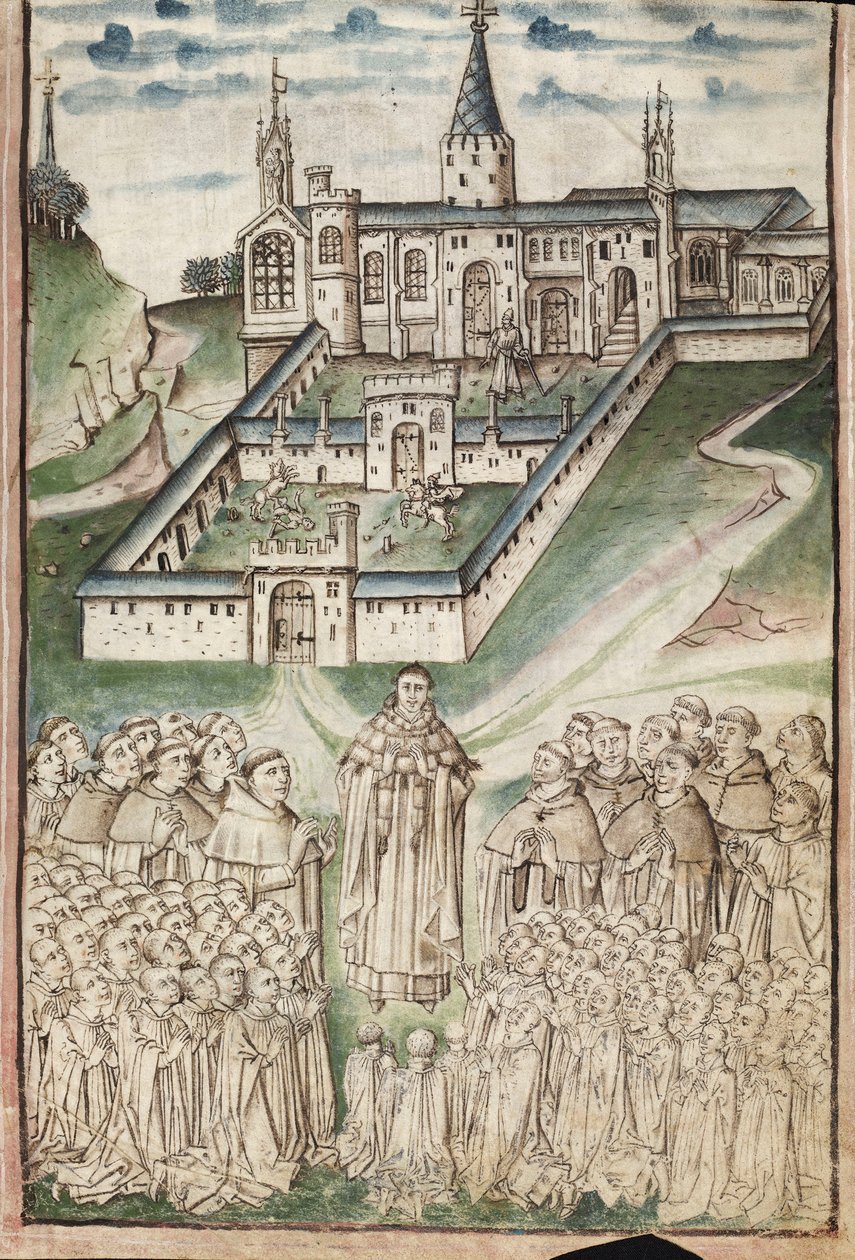 Ms. New Coll 288, f3r. (Chaundler-kézirat), William of Wykeham élete, Thomas Chaundler (toll, tinta és tempera pergamen) alkotó: English School