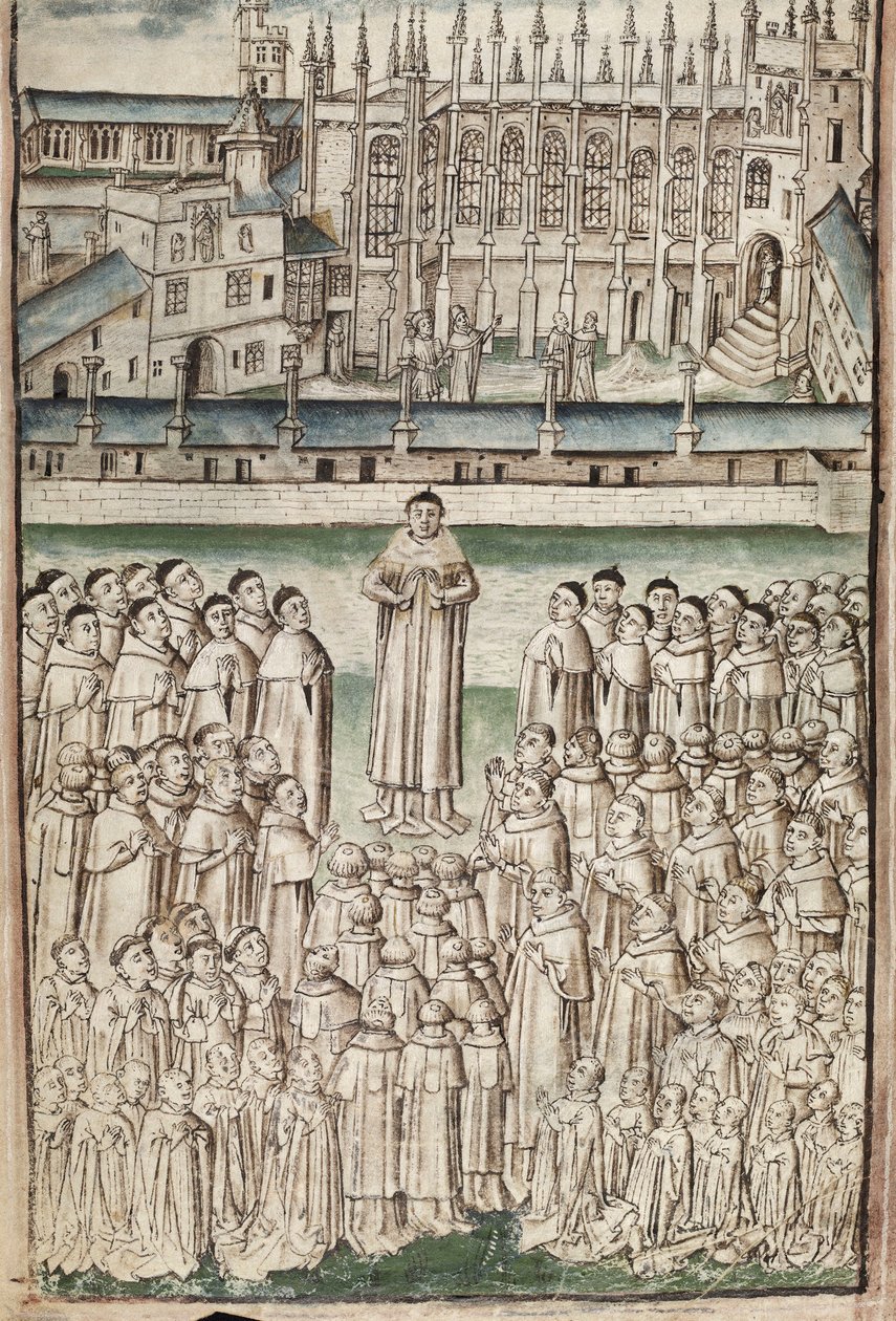 Ms. New Coll 288, f3v. (Chaundler-kézirat), William of Wykeham élete, Thomas Chaundler (toll, tinta és tempera pergamen) alkotó: English School