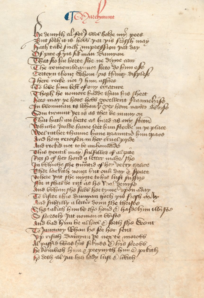 Ms. New Coll 314, f90v, The Canterbury Tales, Geoffrey Chaucer (toll és tinta pergamen) alkotó: English School