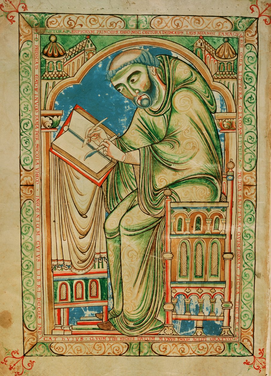 Ms R 17 I f.283v Monk Eadwine a kéziraton dolgozik, Eadwine Psalter, 1150 körül (vellum) alkotó: English School