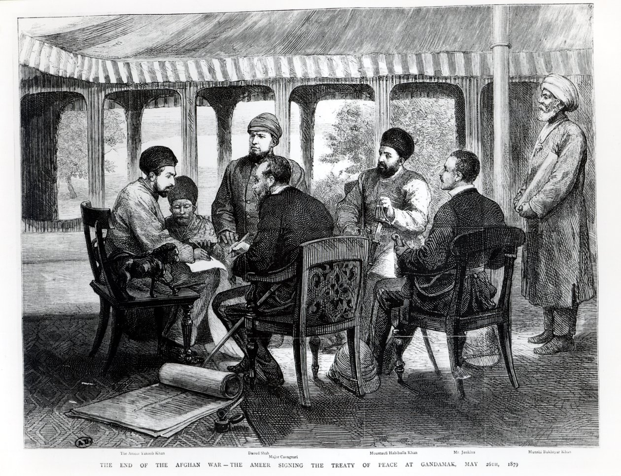 Muhammad Yaqub Khan (1849-1923) aláírta a békeszerződést Gundamakban 1879. május 26-án alkotó: English School