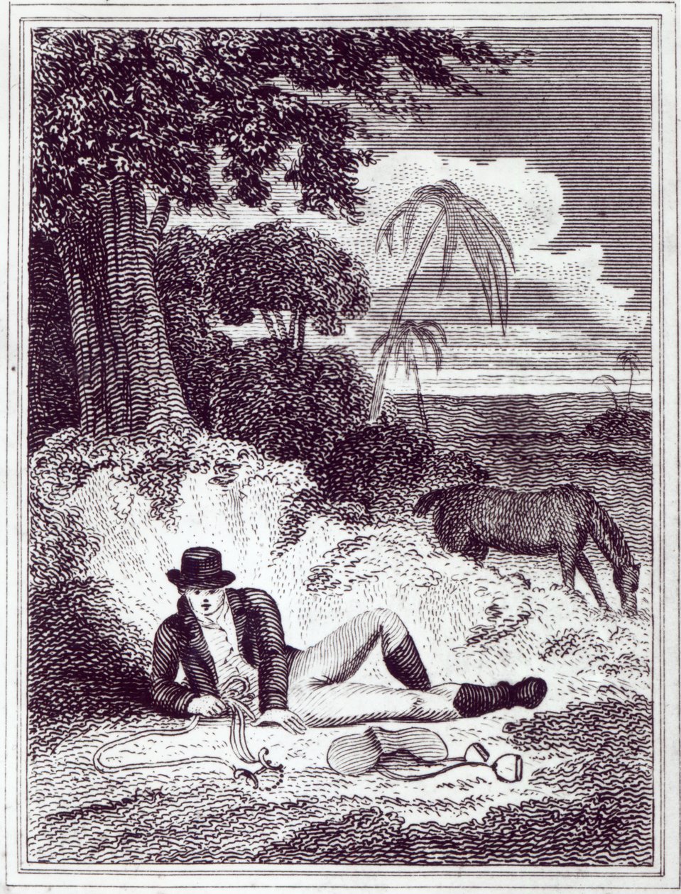 Mungo Park Afrikában, illusztráció az 1816-ban megjelent "Utazás Afrika belső vidékein: 1795, 1796 és 1797-ben" című könyvből (nyomtatás). alkotó: English School