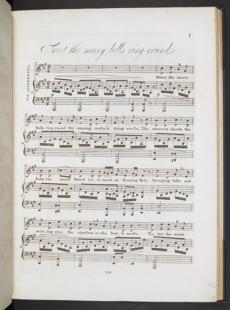 Kotta a „Sweet the Merry Bells Ring Round” című dalhoz, John Clare és F.W. Crouch, 1. oldal, 1820 körül (nyomtatott) alkotó: English School