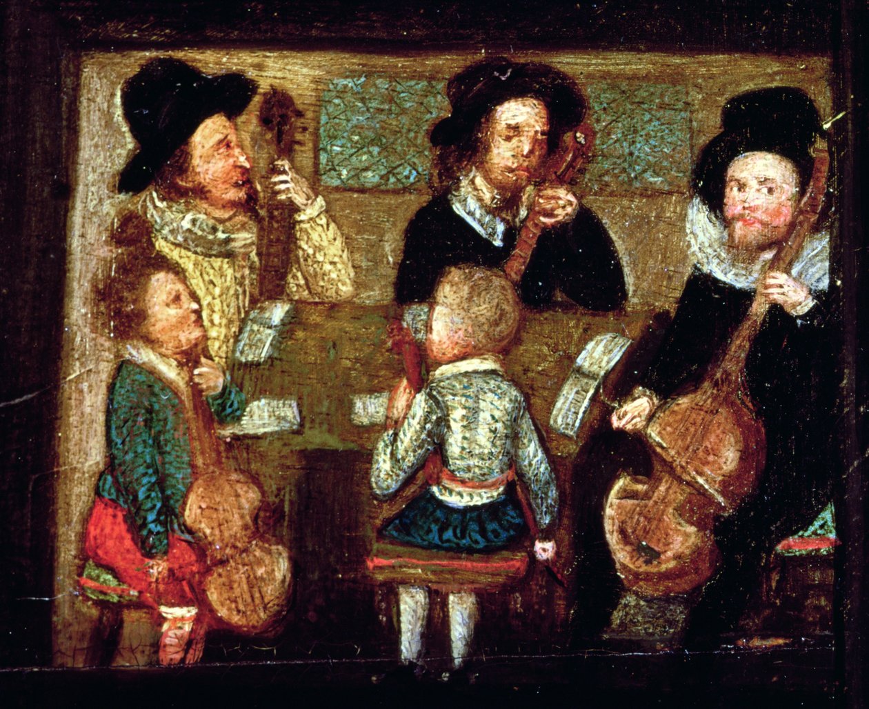 Zenészek a Wadley House-ban, részlet a Sir Henry Unton (1557-96) élete és halála című filmből, 1596 körül (lásd még: 99909) alkotó: English School