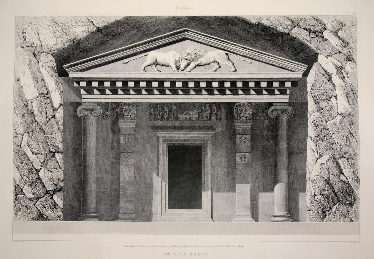 Myra - Tomb Cut in the Rock, kocsma. 1863-as litográfia. alkotó: English School