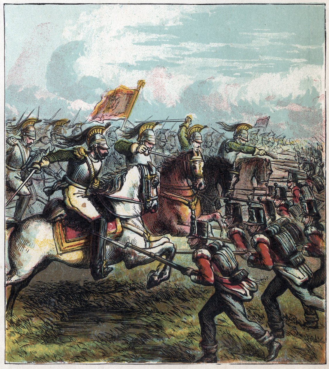 Napóleoni háború: a waterlooi csata 1815.06.18. I. Napóleon francia lovassága megtámadta az angol hadsereget, a franciák veresége I. Napóleon birodalmának végét jelentette. A waterlooi csata alkotó: English School