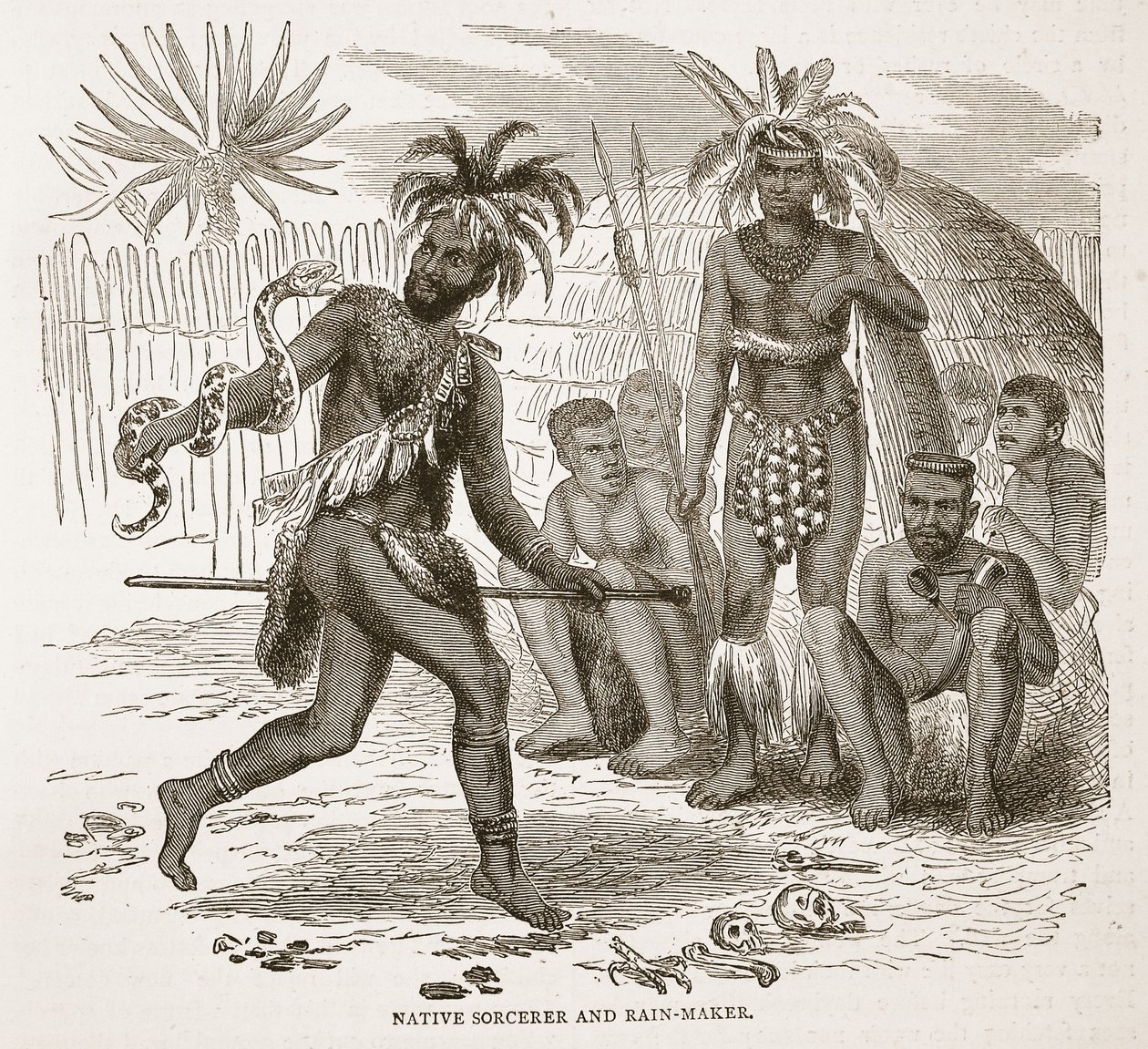 Natív varázsló és esőcsináló, illusztráció a David Livingstone élete és felfedezései képi kiadásából, J. Ewing Richie, pub. A. Fullarton & Co., 1876 alkotó: English School