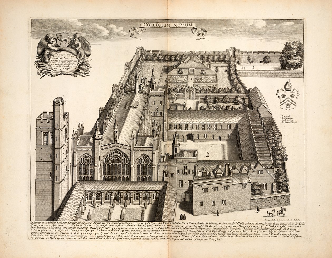 New College, 19. lemez, Oxonia Illustrata, David Loggon, Oxford 1675 alkotó: English School