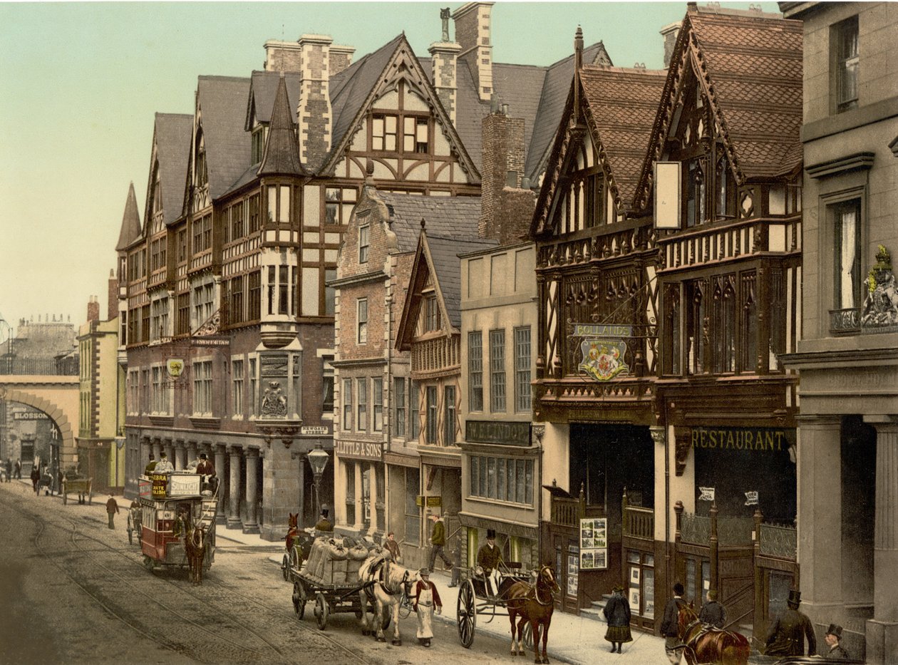 Newgate Street, Chester (kézzel színezett fotó) alkotó: English School