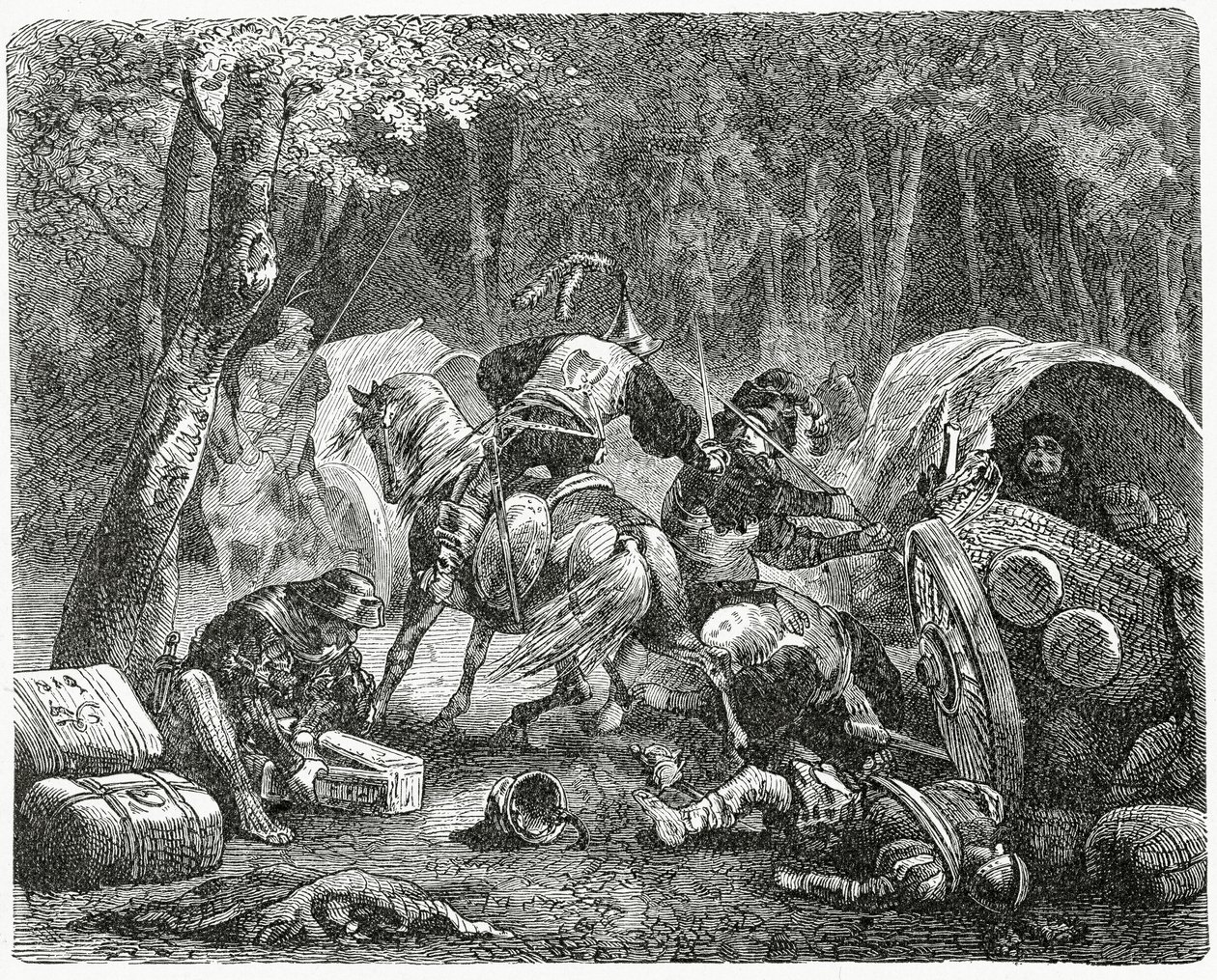 Utazó kereskedőket kifosztó nemesek, 1882 alkotó: English School