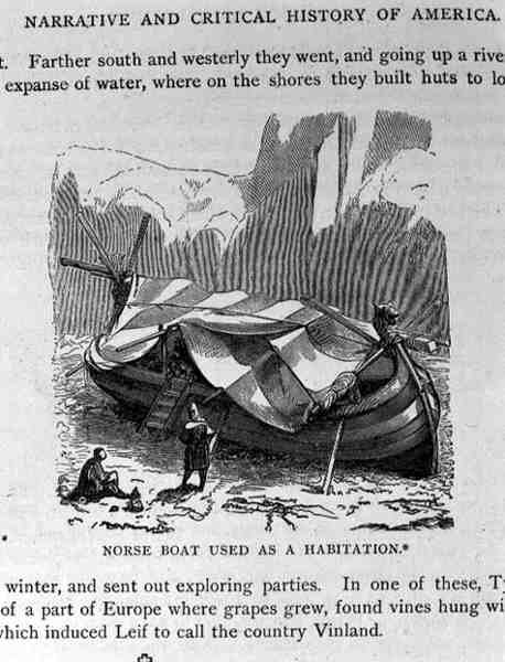 Norse Boat Used as A Habitation, az 1889-ben megjelent Narrative and Critical History of America című könyvből. alkotó: English School