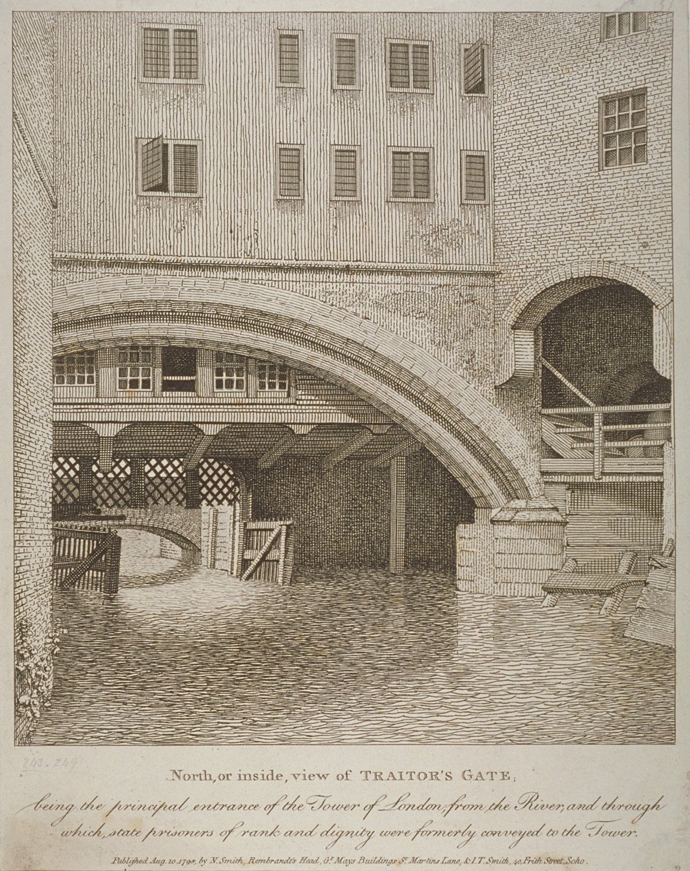 North View of Traitors Gate, Tower of London, kiadó: Nathaniel Smith (fl.1740-1802) 1798 alkotó: English School