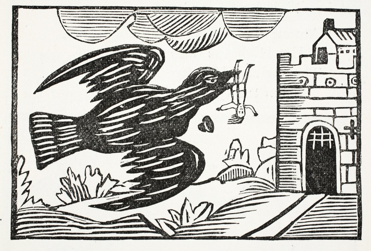 Most egy nagy erejű holló hordozta az Away szegény Tomot, illusztrációja a Chap-books of the Eighteenth Century, John Ashton, kocsma. 1882 alkotó: English School