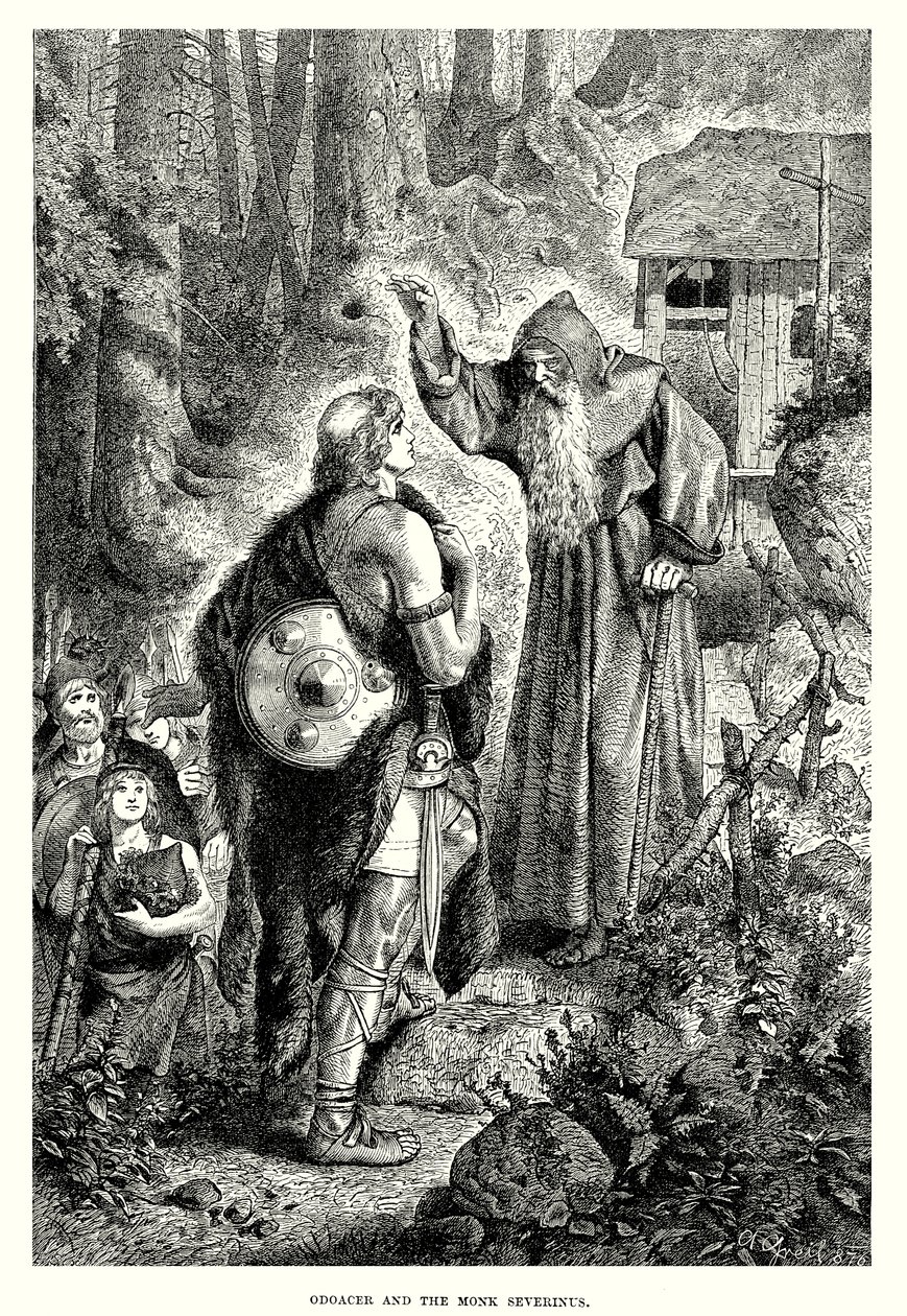 Odoacer és Severinus szerzetes (metszet) alkotó: English School