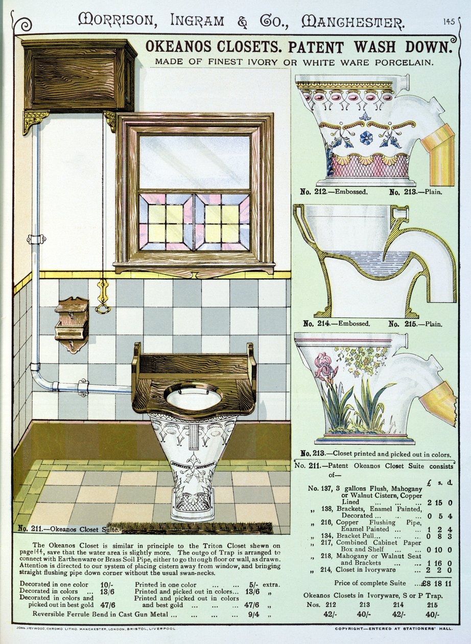Okeanos Closets a Morrison, Ingram & Co., Manchester által gyártott szaniteráru-katalógusból, 1890 körül kiadott alkotó: English School