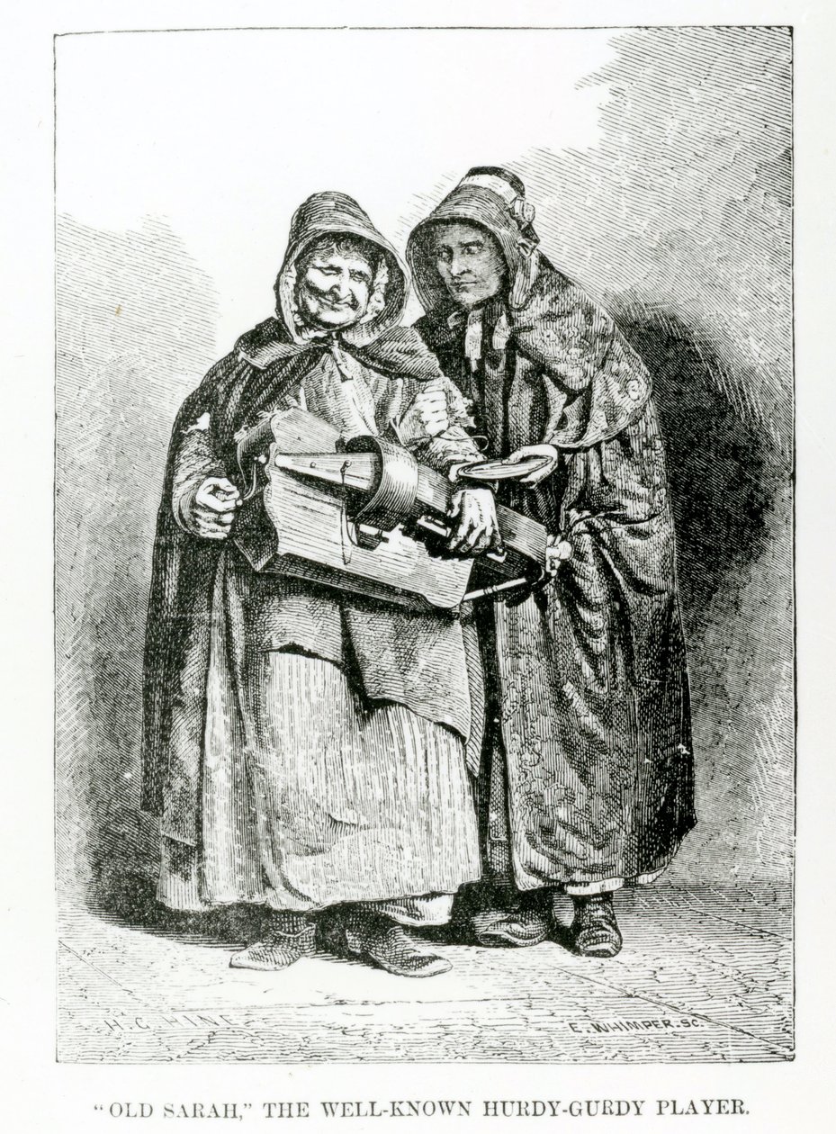 Öreg Sarah, a jól ismert Hurdy-Gurdy játékos, 1840 körül alkotó: English School
