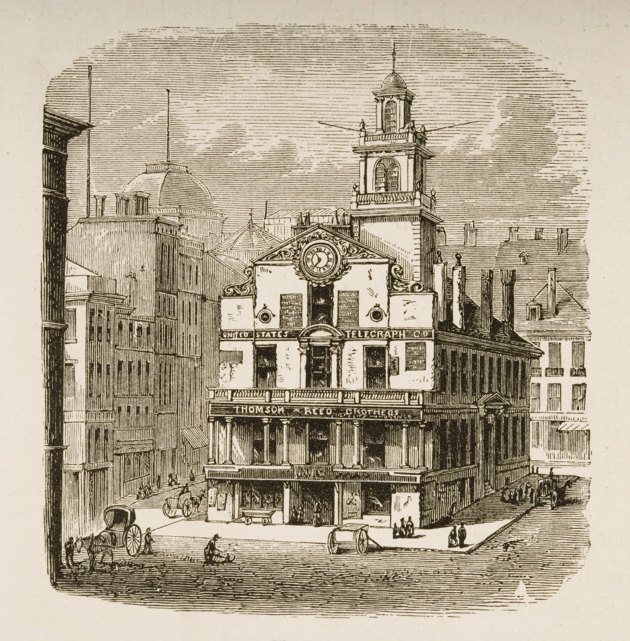 Old State House, Boston, 1870 körül, a Religious Tract Society által kiadott „American Pictures”-ből, 1876 alkotó: English School
