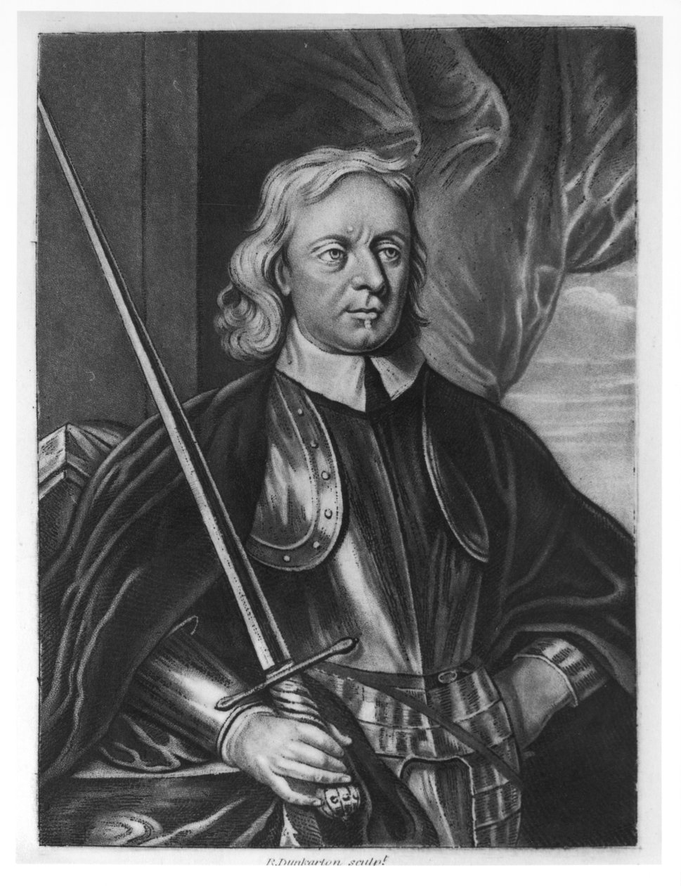 Oliver Cromwell (1599-1658) illusztrációja „A brit történelemben kiemelkedő karakterek portréiból”, Richard Dunkarton (1744-1817 körül) metszete (mezzotint) alkotó: English School