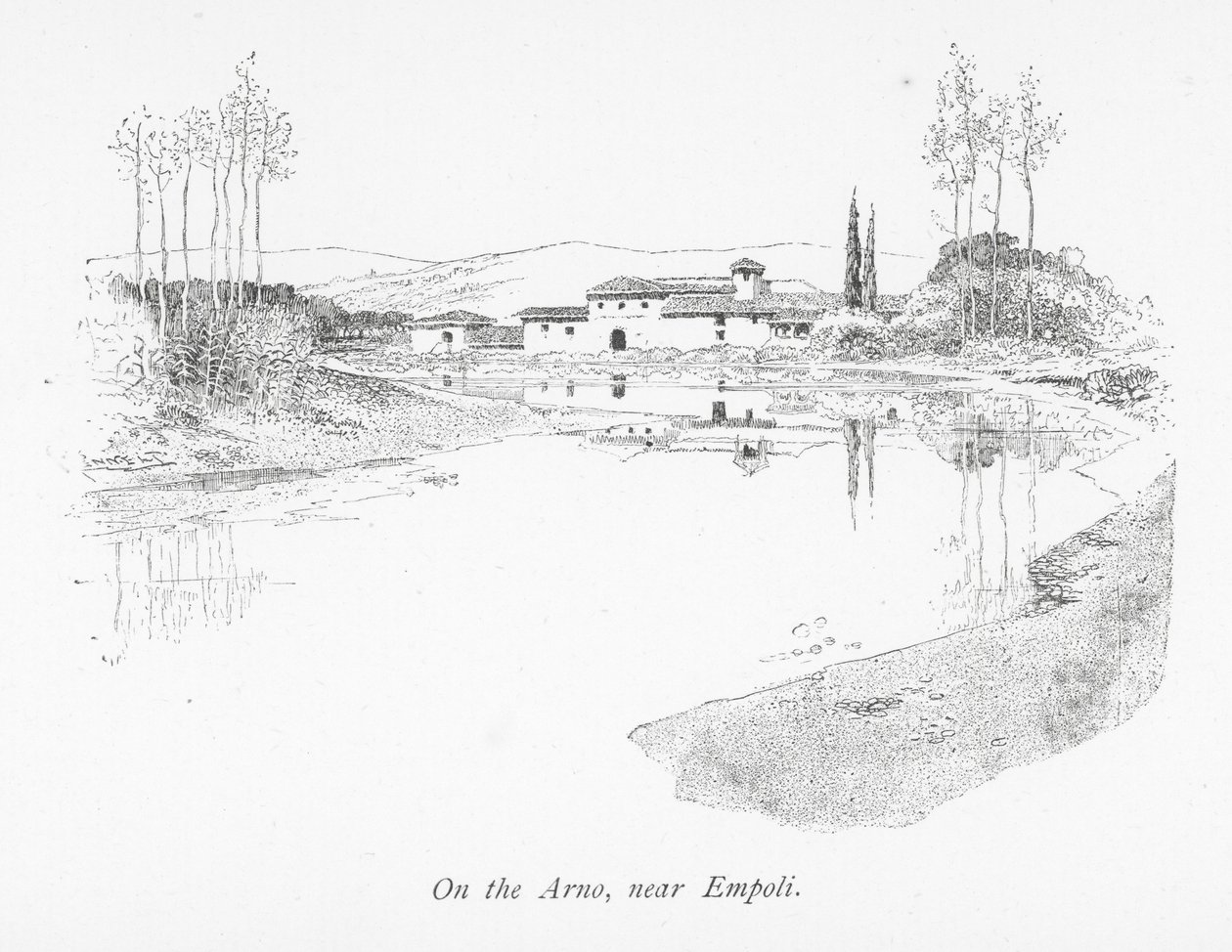 Az Arnón, Empoli közelében (litho) alkotó: English School