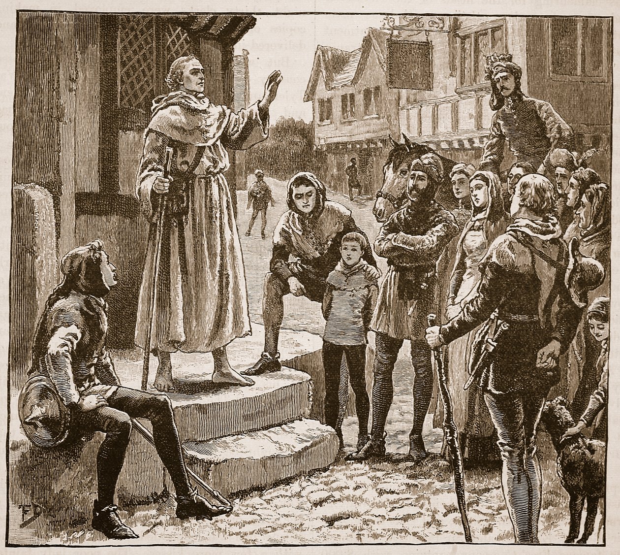 Williams egyik szegény papja prédikál az embereknek, illusztráció a Cassells Illustrated History of Englandből (szépia fotó) alkotó: English School