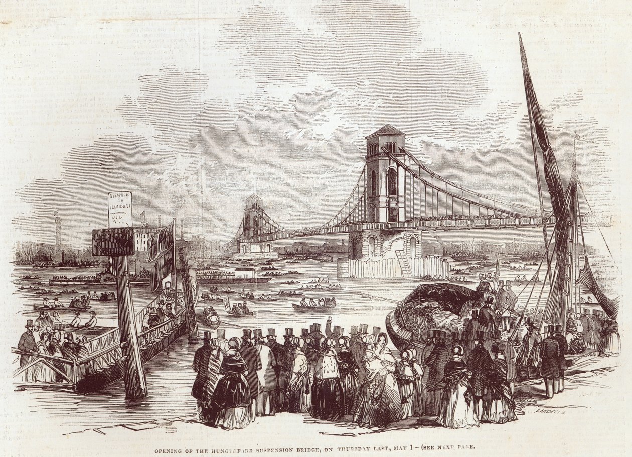 A Hungerford függőhíd megnyitása a The Illustrated London News-ból, 1845. május 3. alkotó: English School
