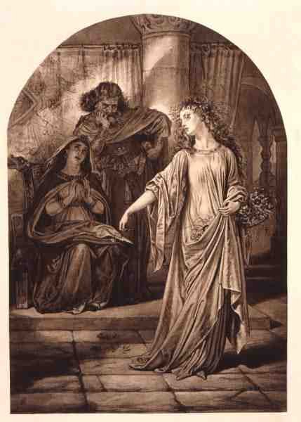 Ophelia, William Shakespeare (1564-1616) Hamletjében (metszet) alkotó: English School