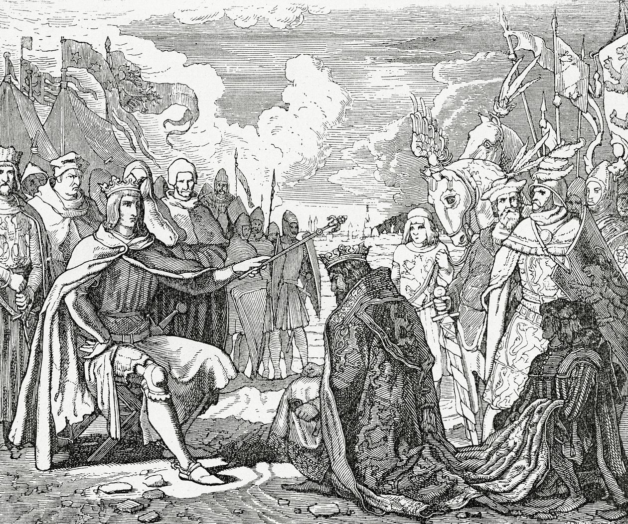 II. Ottokár cseh I. Rudolf, Németország királya előtt tiszteleg 1276-ban, 1882-ben alkotó: English School