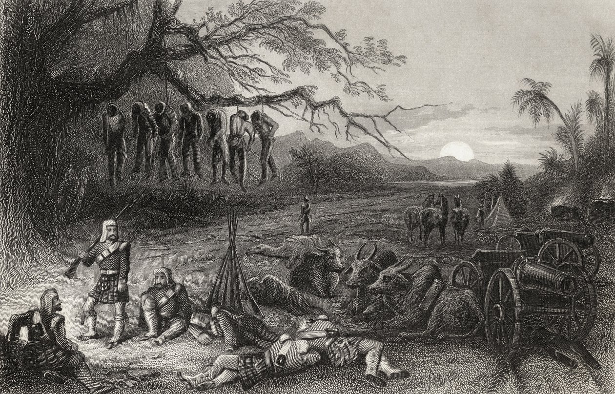 Az 1858-ban megjelent „The History of the Indian Mutiny” című, Benares-i Felvidéki Brigád szélső pikette alkotó: English School