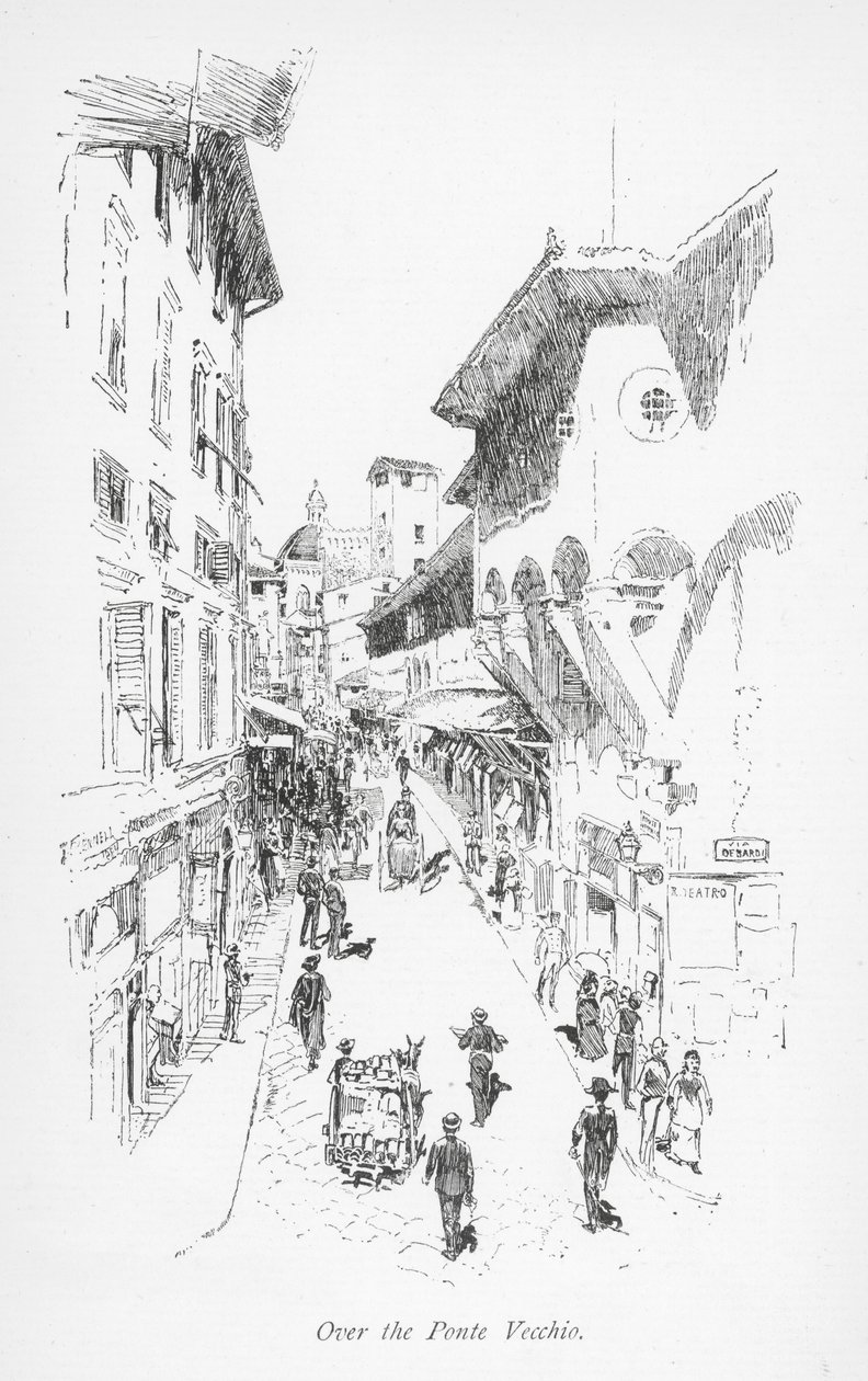 A Ponte Vecchio felett (litho) alkotó: English School