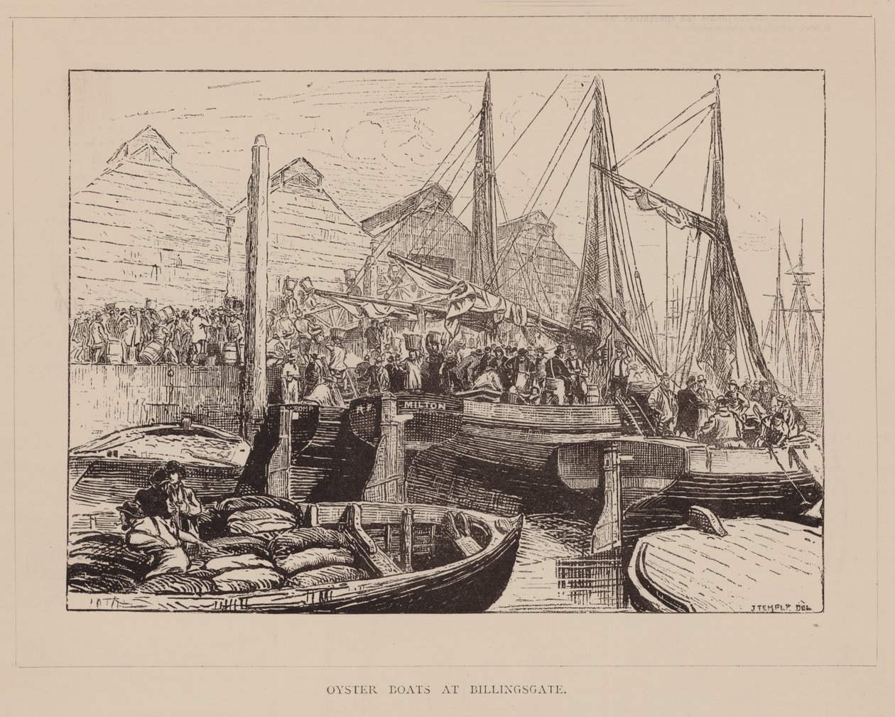Osztrigás csónakok a Billingsgate-nél (metszet) alkotó: English School