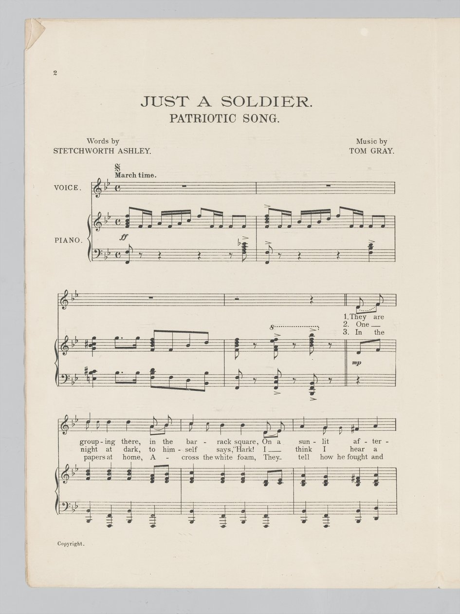 A Just a Soldier című dal kottájának 2. oldala alkotó: English School