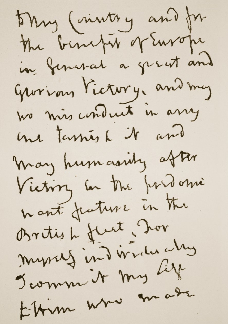 Egy Nelson által közvetlenül a trafalgari csata előtt, 1805. október 21-én, hétfőn írt levél oldala (szépia fotó) alkotó: English School