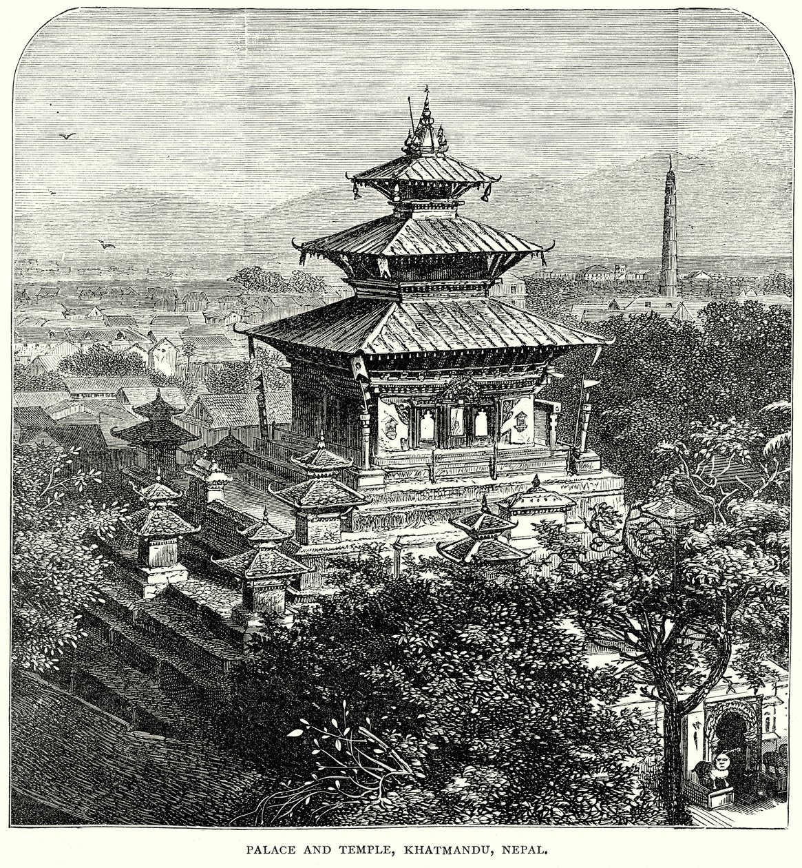 Palota és templom, Khatmandu, Nepál (metszet) alkotó: English School