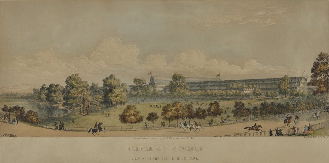 Iparpalota; Kilátás a hídról, Hyde Park, 1851 alkotó: English School