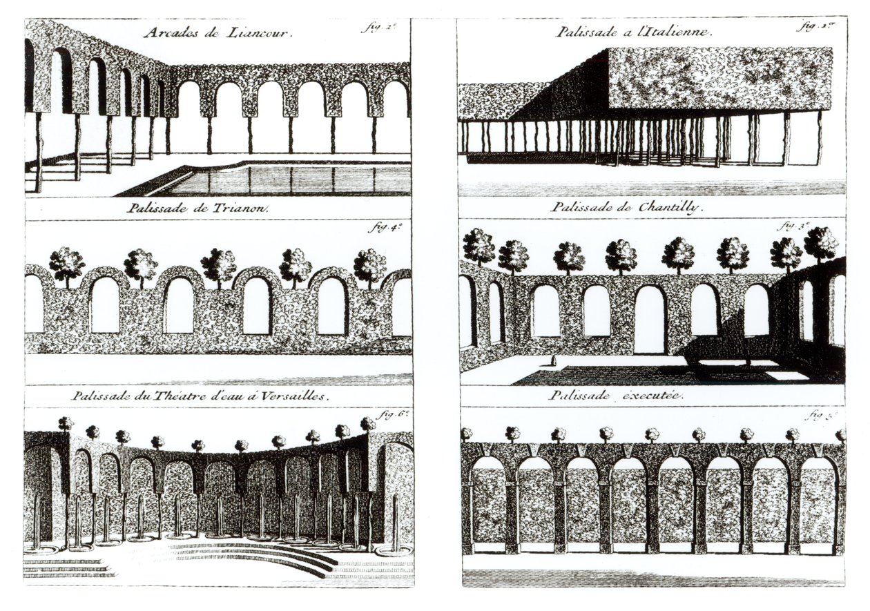 Palisade tervek, a Kertészet elmélete és gyakorlata, Antoine-Joseph Dezallier DArganville (1680-1765), közzétéve 1709 körül alkotó: English School