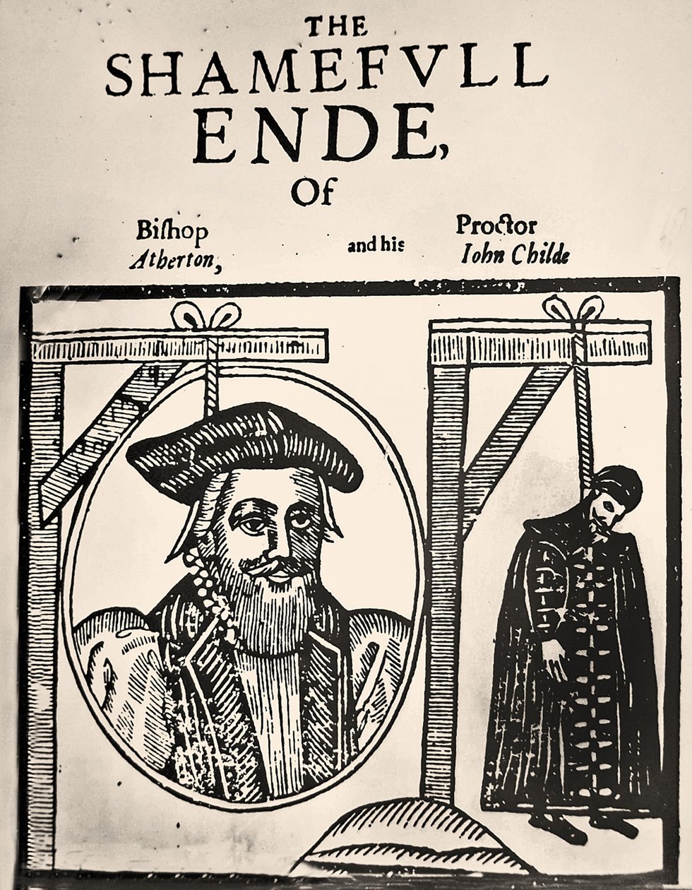 Pamflet, amely bejelenti John Atherton és szerelme, John Childe kivégzését bugris miatt alkotó: English School