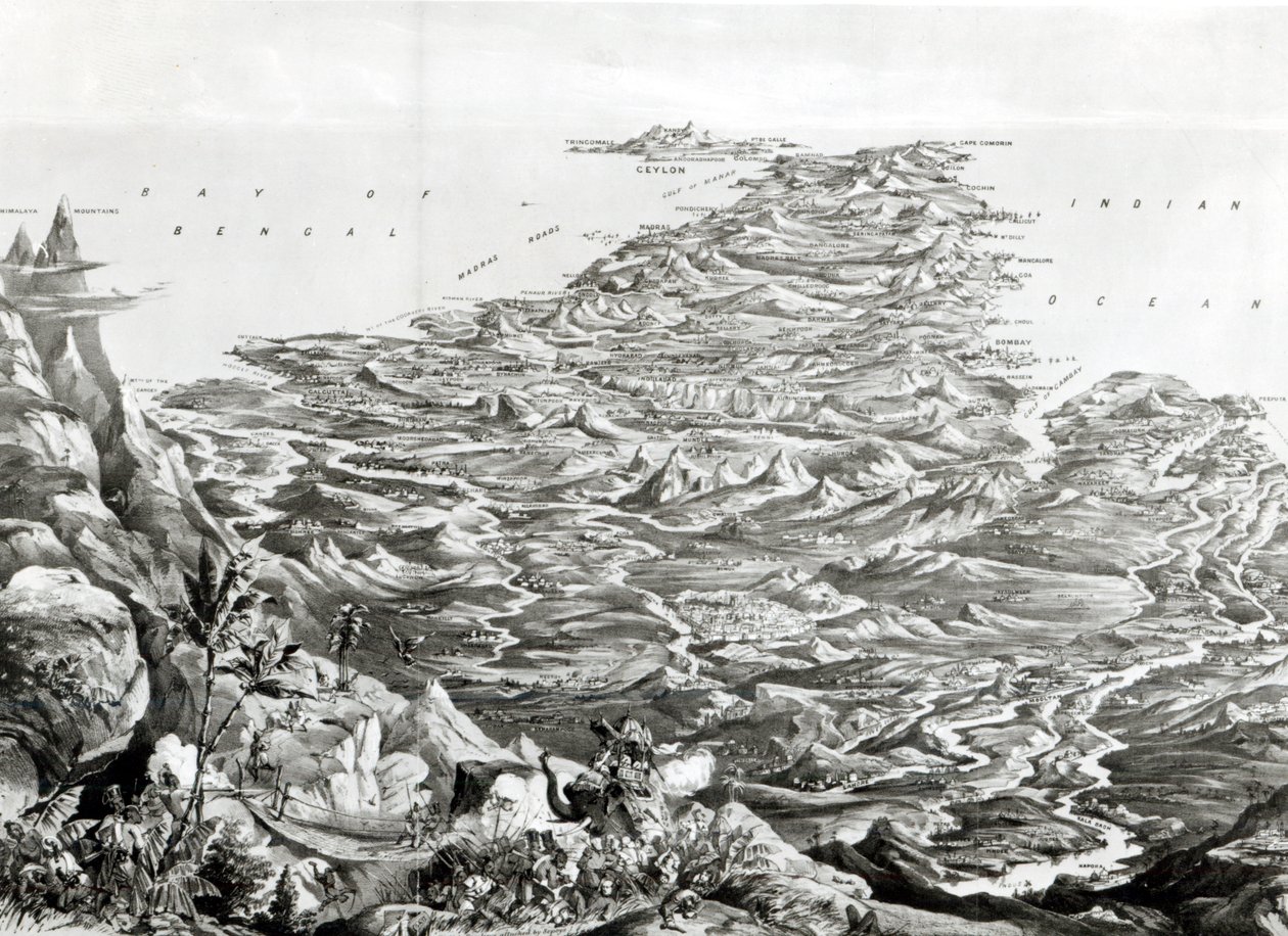 Panorámás kilátás Indiára a Himalája hegységből, T. Packer terve, 1857 alkotó: English School