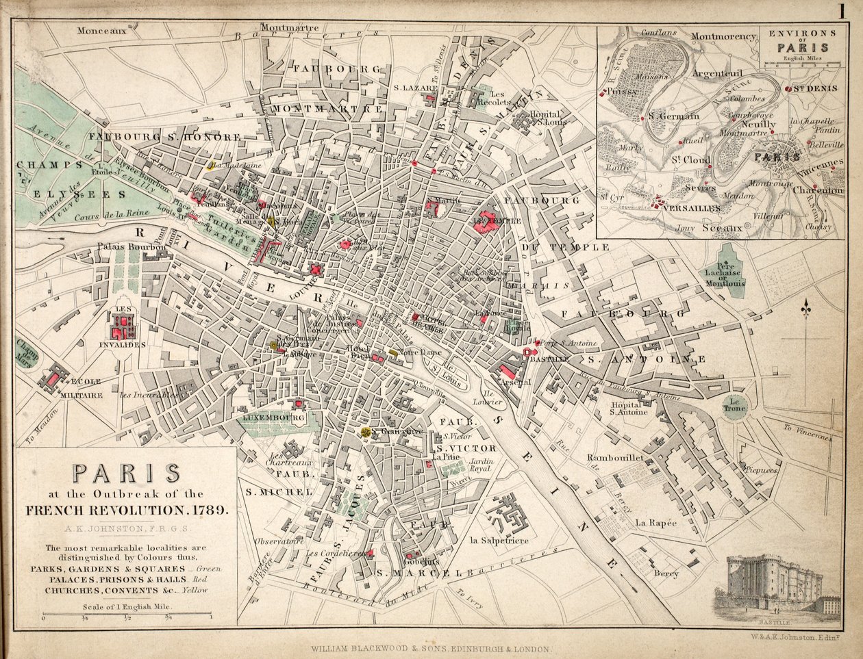 Párizs a francia forradalom kitörésekor, 1789-ben (színes litho) alkotó: English School
