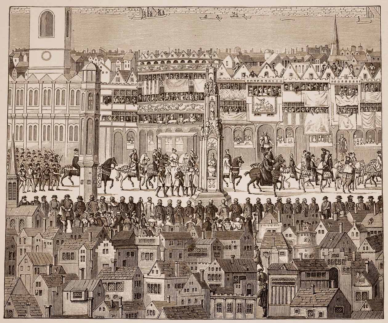 VI. Edward koronázási körmenetének része, 1547, egy 16. századi akvarell után (szépia fotó) alkotó: English School