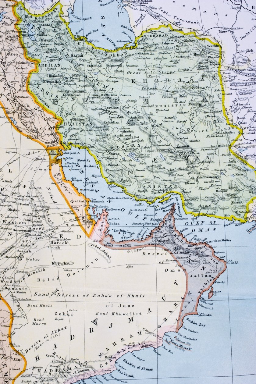 A Közel-Kelet részleges térképe, amely a Vörös-tengert, a Perzsa-öblöt és Afrika szarvát mutatja az 1890-es években, a „The Citizen