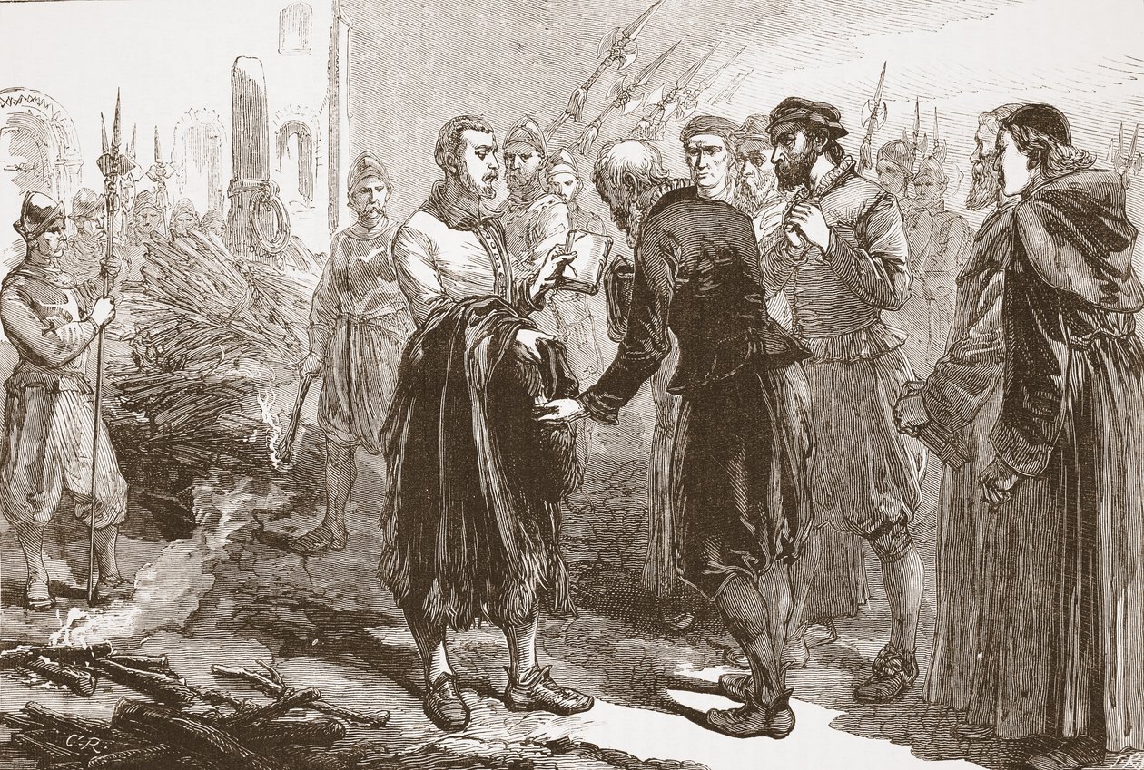 Patrick Hamilton elválása barátaitól a máglyán, illusztrációja James Aitken Wylie (1808-1890) A protestantizmus története című könyvéből, pub. 1878 alkotó: English School