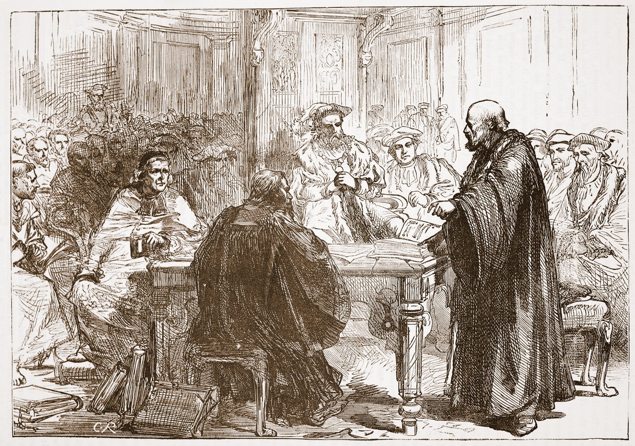 Olaf lelkész az upsalai konferencián, illusztráció: James Aitken Wylie (1808-1890) A protestantizmus története című könyvéből, pub. 1878 alkotó: English School