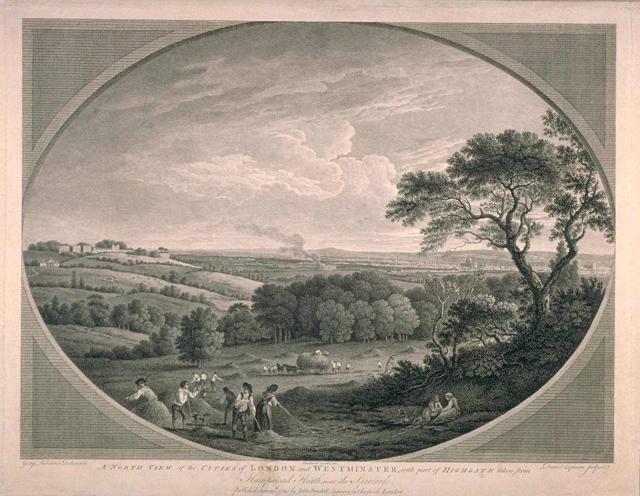 Pasztorális kilátás Westminster városairól a Highgate egy részével, 1780 alkotó: English School
