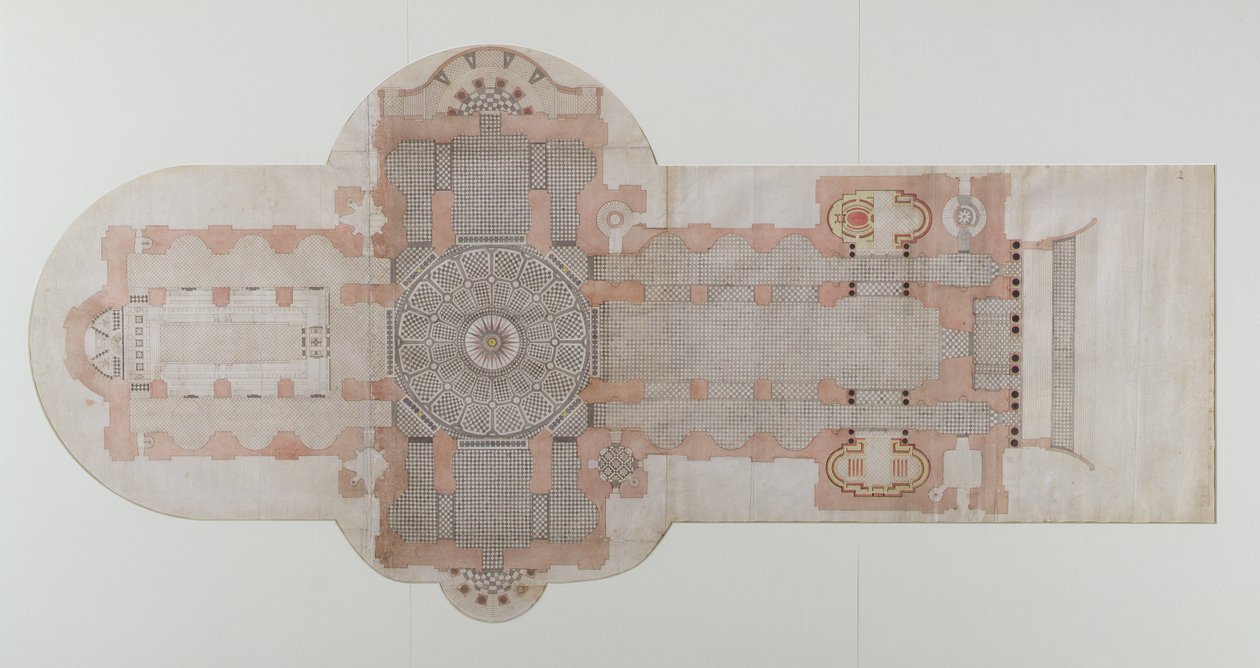 A Szent Pál-székesegyház burkolati terve, kivitelezés szerint, 1710 körül (toll- és tintamosás papíron) alkotó: English School