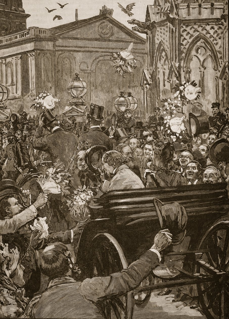 "Béke becsülettel", Lord Beaconsfield és Lord Salisbury fogadása a Charing Crosson, illusztráció a "Cassell