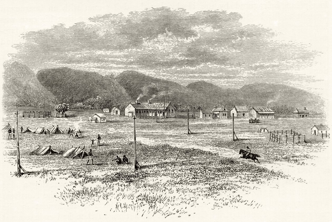Peake Overland távíróállomás, Dél-Ausztrália, 1880 körül, Howard Willoughby „Australian Pictures” című művéből, a Religious Tract Society, London, 1886 alkotó: English School