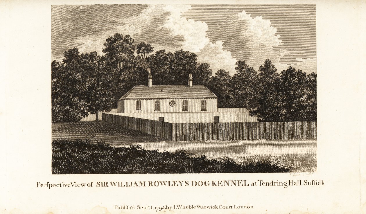 Perspektivikus kép Sir William Rowley kutyakenneléről a Tendring Hall Suffolkban alkotó: English School