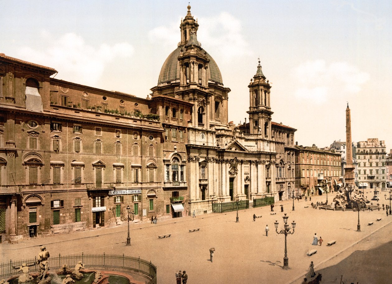 Piazza Navona, Róma (kézzel színezett fotó) alkotó: English School