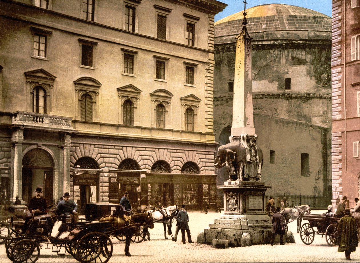 Piazza di Minerva, Róma (kézzel színezett fotó) alkotó: English School